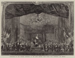 会議を演じるパリ、ガイテ劇場でのヴォルテール100周年のお祝い、ビクターユーゴー 作： Sydney Prior Hall