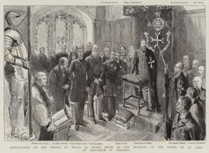 イギリスのエルサレム聖ヨハネ騎士団病院の大修道院長としてのプリンスオブウェールズの設置 作： Sydney Prior Hall