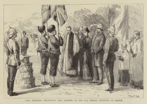 アリプールで第18回ベンガル歩兵隊に新しい色を紹介するダッフェリン夫人 作： Sydney Prior Hall