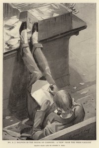 下院のAJバルフォー氏、プレスギャラリーからの眺め 作： Sydney Prior Hall