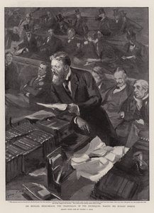 予算スピーチをするマイケル・ヒックス・ビーチ、財務長官 作： Sydney Prior Hall