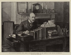 保守党の鞭であるウィリアム・ウォロンド卿は下院の彼の部屋で 作： Sydney Prior Hall