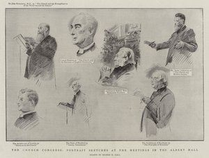 教会議会、アルバートホールリソでの会議での肖像画のスケッチ 作： Sydney Prior Hall