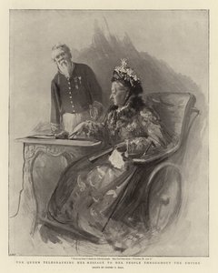 女王は帝国中の彼女の人々に彼女のメッセージを電報しました 作： Sydney Prior Hall