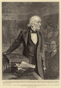 1894年3月1日の首相としての最後の演説、地方政府（イングランドとウェールズ）の法案に対する領主の修正案について語るグラッドストン氏 作： Sydney Prior Hall
