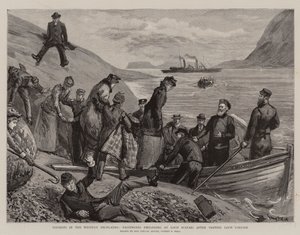 西部の高地の観光客、コルイスク湖を訪れた後にスカバイグ湖に着陸する乗客 作： Sydney Prior Hall
