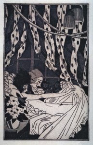エロチシズム: ジャコモ・カサノバ (1725-1798) はシーツを上げて裸の愛人を熟考する、20 世紀初頭 (エッチング)