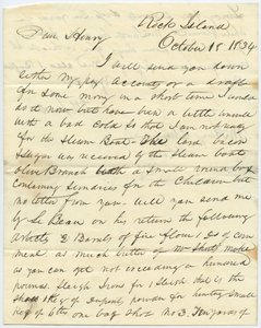 1834年10月18日、ロックアイランドのT.F.SmithからMo州セントルイスのHenry Chouteauへの署名入り手紙 作： T.F. Smith