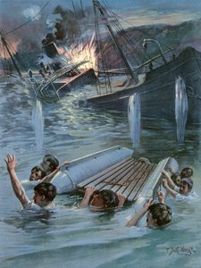 海軍補佐官ホブソンの英雄的な攻撃それをサンティアゴ港の入り口にあるコリアーメリマックを爆破 作： T. Dart Walker