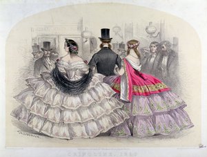 1859年のコヴェントガーデンのロイヤルイタリアオペラでクリノリンを着た女性たち（カラー彫刻） 作： T. H. Guerin