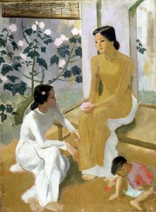 女性と子供ト・ゴック・ヴァンによる油絵 作： トゥ・ンゴク・ヴァン