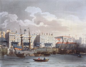 テムズ川から見たカスタムハウス、アッカーマンの「ロンドンの小宇宙」より、ジョン・ブラック(fl.1791-1819)の彫刻による 作： T. and Pugin A.C. (after) Rowlandson