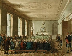 ジョセフ・コンスタンティン・シュタットラー（1780-1812）が彫刻した「アッカーマンのロンドンの小宇宙」より、農業協会 作： T. and Pugin A.C. (after) Rowlandson