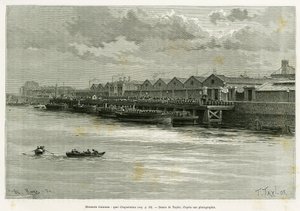 ギネス醸造所、輸出ドック。1889年にマリー・アンヌ・ドゥ・ボヴェが描いた「Trois mois en Irlande」の挿絵をテイラーが描いたもので、エドゥアール・シャルトン（1807-1890）が監督した「le tour du monde 1890」に収録されています。 作： T Taylor