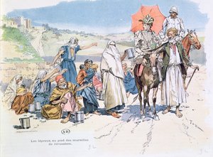 エルサレムの壁の外にいるハンセン病患者、1892年 作： T. de Haener