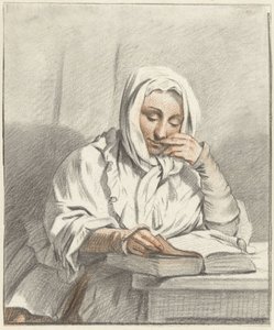 テーブルで読書する若い女性 作： Taco Scheltema (I)