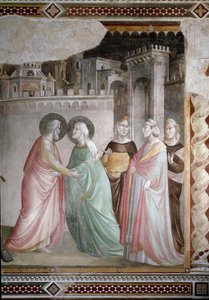 ドレの扉でのアンネとヨアヒムの出会い（詳細） - フレスコ画、1327年頃 作： Taddeo Gaddi