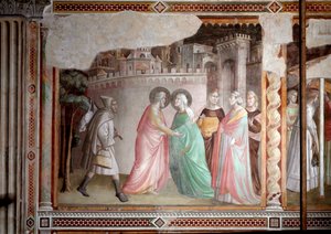 聖母の生涯：黄金の門でのヨアヒムとアンネの出会い（フレスコ画、1327年頃 作： Taddeo Gaddi