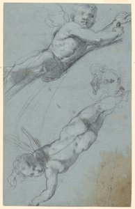 2 つの翼のあるプッティと壷のスケッチ 作： Taddeo Zuccaro