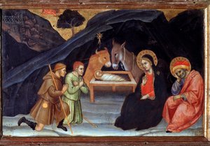 羊飼いの礼拝 - 木にテンペラ 作： Taddeo di Bartolo