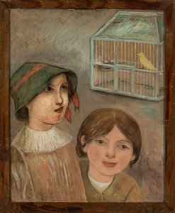 カナリアのいる鳥かごの下の二人の少女 作： タデウシュ・マコウスキー