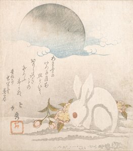 月、雪の中の白ウサギ、おそらく 1819 年。