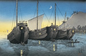 海に浮かぶジャンク船 作： Takahashi Shotei