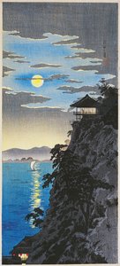 琵琶湖の石山の月 1936年頃 （おたんじょうび木版画 作： Takahashi  Hiroaki