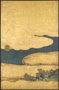 フォーからの囲碁 成果、17 世紀初頭 (スライド スクリーン; 紙にインク、色、金) 作： Takanobu Kano