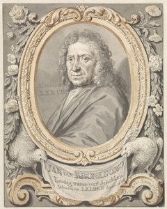 花と 2 羽の鳥の額縁に描かれた Johannes (Jan) van Bronkhorst の肖像 作： Tako Hajo Jelgersma