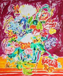 鮮やかな花の静物画 作： 