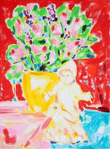 色鮮やかな花と人形 作： 