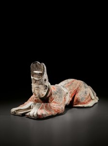 叩頭裁判所の役人、唐初期、7〜8世紀（セラミック塗装） 作： Tang Dynasty Chinese School