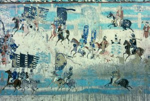 張芸超「西甘粛都督、チベット人退治の旅」唐時代・850-907年（壁画） 作： Tang Dynasty Chinese School