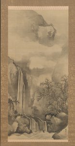 滝のある風景、1828年。 作： Tani Buncho