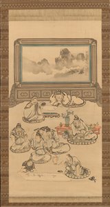 ワイン カップの 8 人の不死身、1828 年。 作： Tani Buncho
