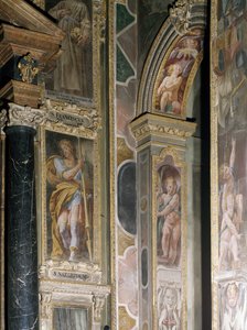 イタリア、ノヴァーラのサン・ガウデンツィオ大聖堂の守護者の礼拝堂にあるアントニオ・デンリコ（タンツィオ・ダ・ヴァラッロ、1575-1635）による1629年のフレスコ画の詳細 作： Tanzio da Varallo