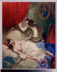 アレクサンドル・プーシキン (1799-1837) の詩「ポルタヴァ」の挿絵。 Taras Grigoryevich Shevchenko (Shevchenko) (1814-1861) の作品、紙に水彩、インク、金 作： Taras Grigoryevich Shevchenko