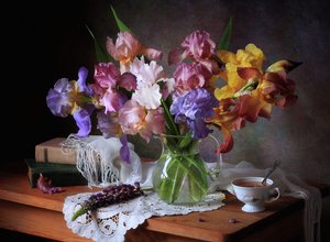 色とりどりのアイリスの静物画 作： Tatyana Skorokhod