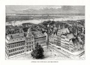 市庁舎とスヘルデ川、アントワープ、ベルギー、1879