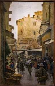Degli Speziali Streetのオールドマーケット、1882年頃（キャンバスに油彩） 作： Telemaco Signorini