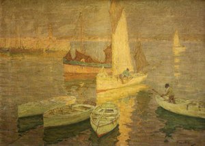 サンセットグロー、セントアイブス、1925年頃（キャンバスに油彩） 作： Terrick Williams