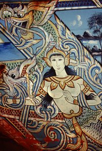 タイ南部の装飾されたボート（塗装済み木材） 作： Thai School