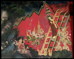 天から降る仏像（壁画） 作： Thai School