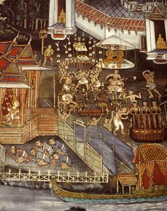 スコータイ時代の仏像の鋳造（壁画） 作： Thai School