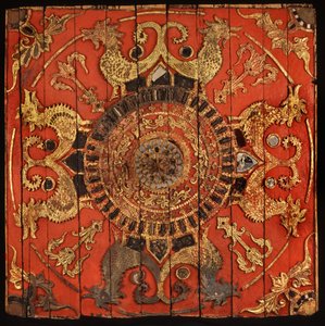 タイ北部のタイルー寺院の天井パネル 作： Thai School