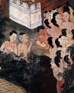 葬式で壁画を観る群衆（壁画） 作： Thai School