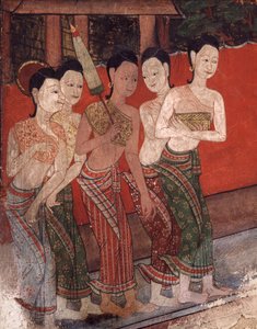 19世紀後半の女性のグループを示す詳細（壁画） 作： Thai School