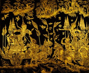 ラマキエン」のエピソード、屏風の細部（金と漆） 作： Thai School