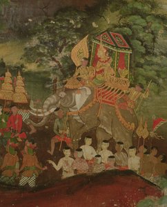 ゾウのサンジャヤ王、ワットスワンナラム、ドンブリ、1831 作： Thai School